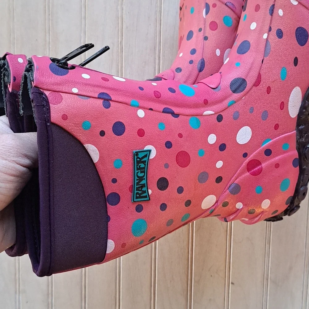 Ranger Splash Series Neoprene Pink Polka Dot Waterproof Rain Rubber Hybrid Boots